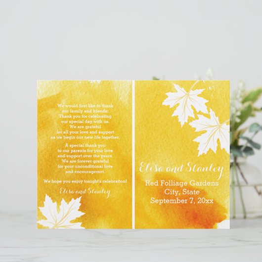 Programme de mariage jaune d'aquarelle moderne (Debout devant)