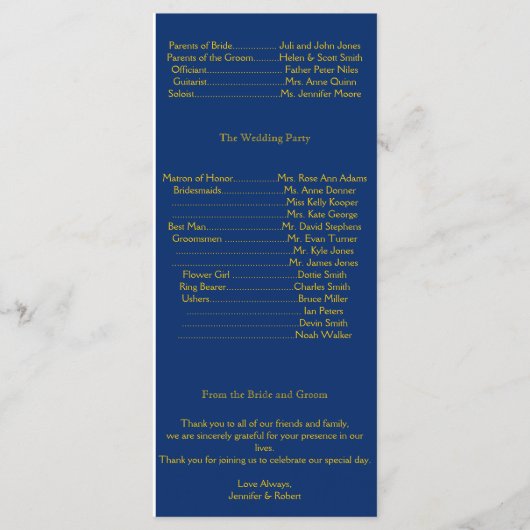 Programme de mariage Jaune de la marine de boussol (Dos)