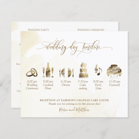 Programme de mariage jaune or et calendrier (Devant / Derrière)