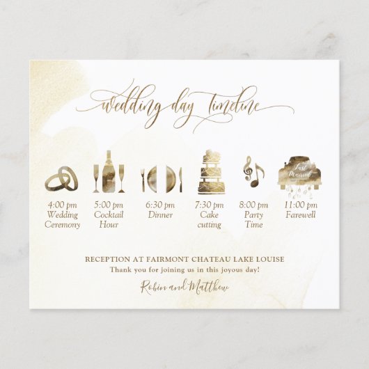 Programme de mariage jaune or et calendrier (Devant)