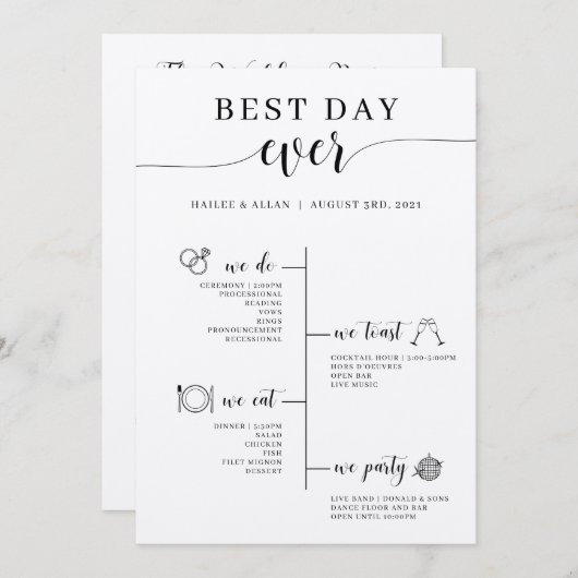 Programme de Mariage Jour J Calendrier (Devant / Derrière)