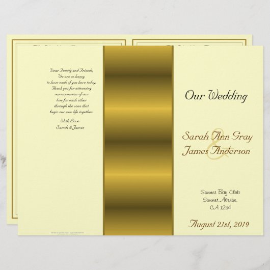 Programme de mariage juif en crème et or (Devant / Derrière)