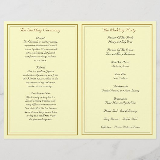 Programme de mariage juif en crème et or (Dos)