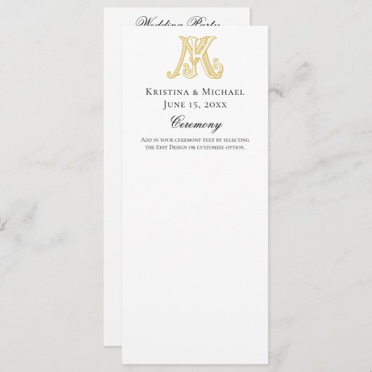 Programme de mariage KM Monogramme ou MK Monogramm (Devant / Derrière)