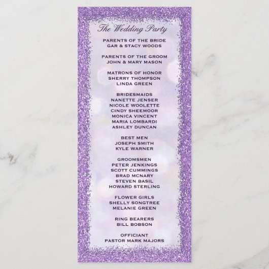 Programme de mariage | Lavande avec cadre de Parti (Dos)