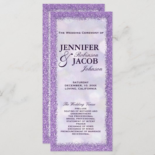 Programme de mariage | Lavande avec cadre de Parti (Devant / Derrière)