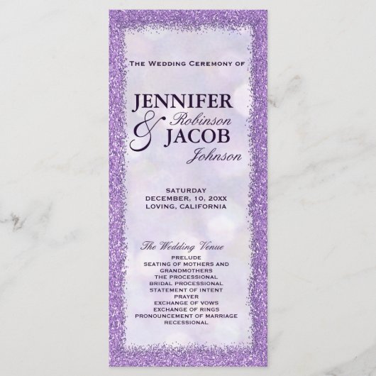 Programme de mariage | Lavande avec cadre de Parti (Devant)