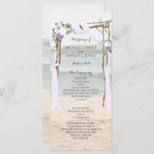 Programme de mariage lavande Beach Arbor (Devant / Derrière)