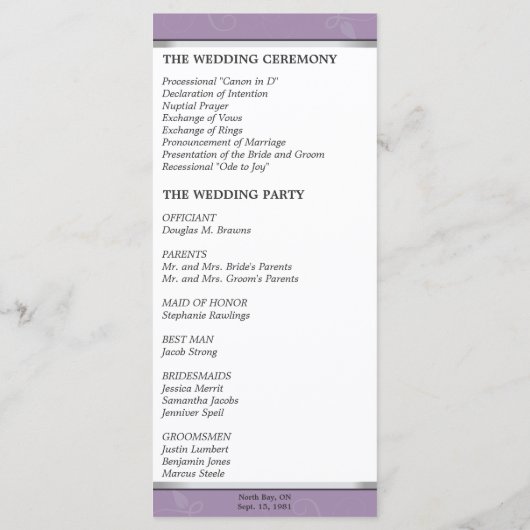 Programme de mariage - Lavande de monogramme Purpl (Dos)