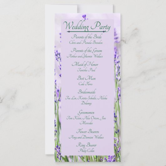 Programme de mariage Lavender Fields (Dos)