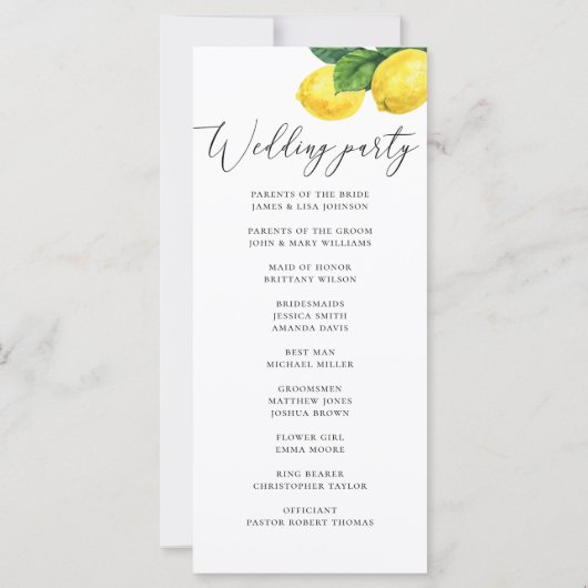 Programme de mariage Lemon Grove | Cérémonie des a (Dos)