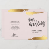 PROGRAMME DE MARIAGE lettrage brossé doré rose or (Devant / Derrière)