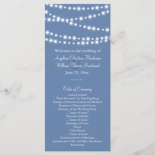 Programme de mariage Light Blue Twinkle Lights (Devant)