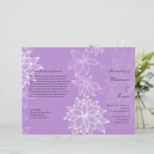 Programme de mariage Lilac Fleur Contourée Circula (Debout devant)