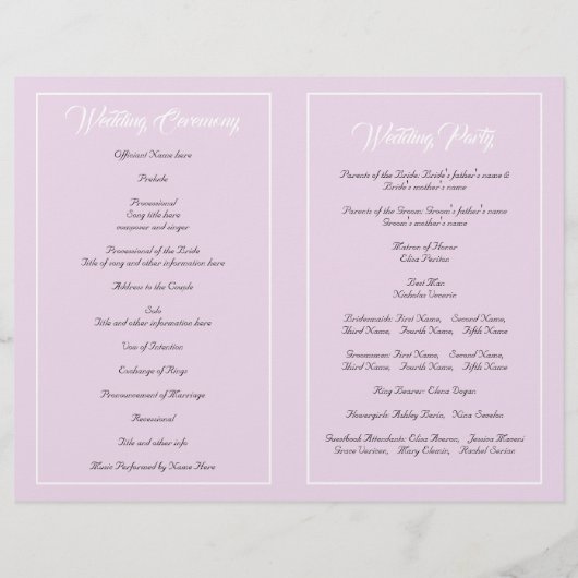 Programme de mariage lilas des fleurs d'aquarelle  (Dos)