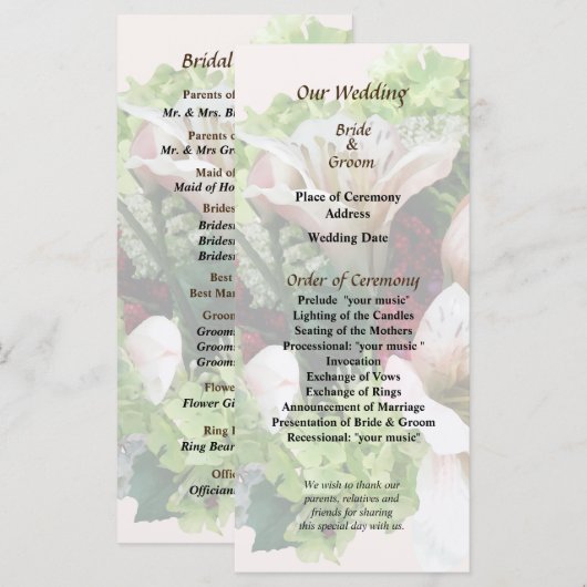 Programme de mariage Lilies, Hydrangea et Berries (Devant / Derrière)