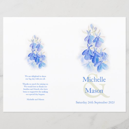 Programme de mariage Lobelia bleu aquarelle (Devant)