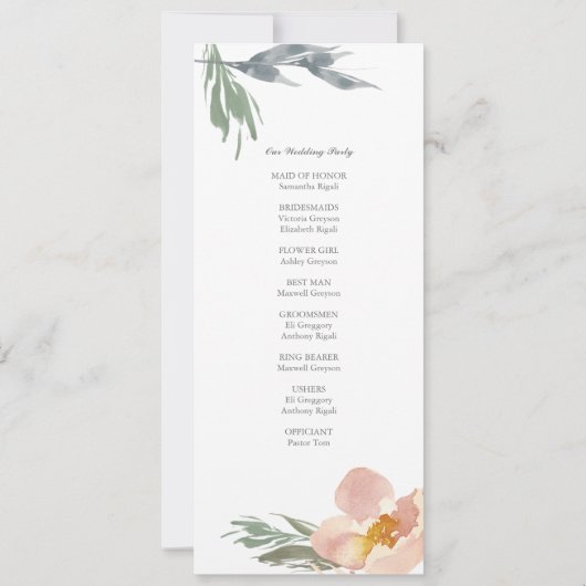 Programme de mariage longueur thé floral orange (Dos)
