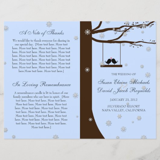 Programme de mariage Love Birds Snowflakes Oak Tre (Devant)