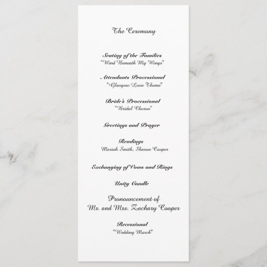 Programme de mariage "Lovebirds" (Dos)