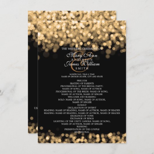 Programme de mariage lumières dorées (Devant / Derrière)