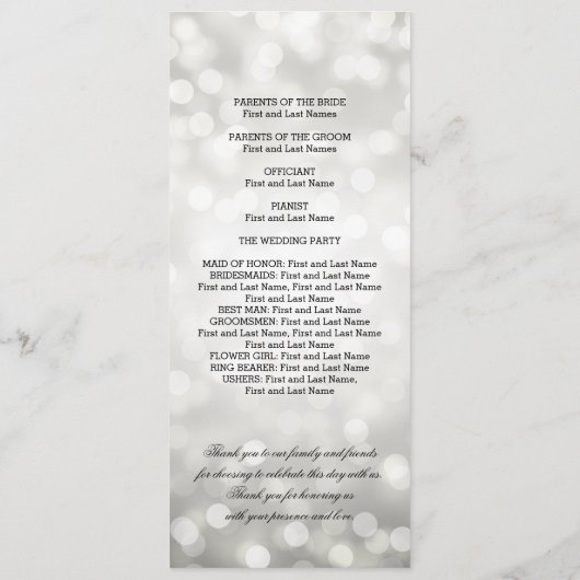 Programme de mariage Lumières Parties scintillant  (Dos)