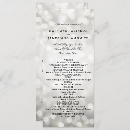 Programme de mariage Lumières Parties scintillant  (Devant / Derrière)