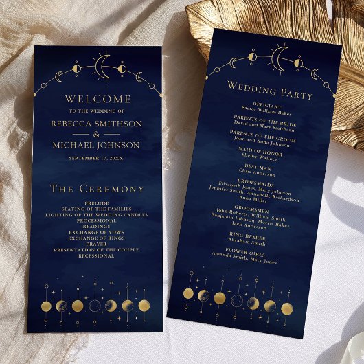 Programme de mariage Lune croissante Or Bleu Céles