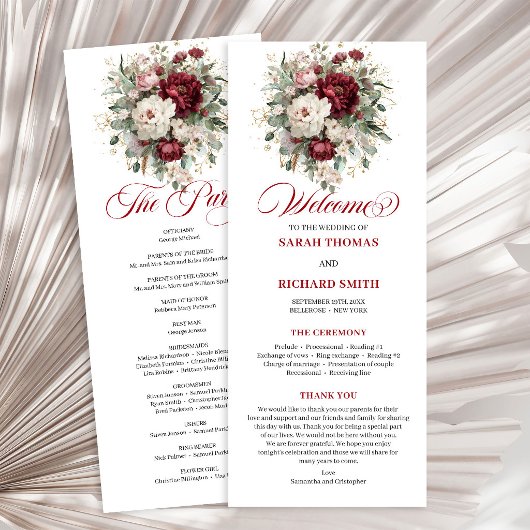 Programme de mariage Luxe Blush Burgundy Gold