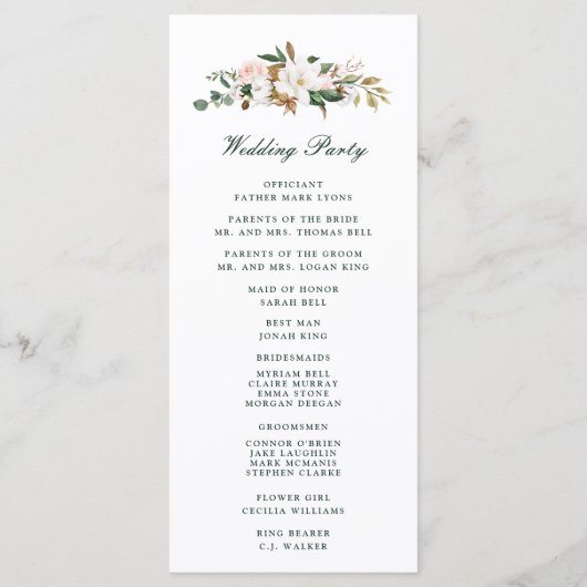 Programme de mariage Magnolia Aquarelle (Dos)