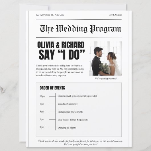 Programme de Mariage – Maquette de Première Page d (Devant)