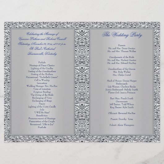 Programme de mariage | Marine, Flore argentée, Coe (Dos)