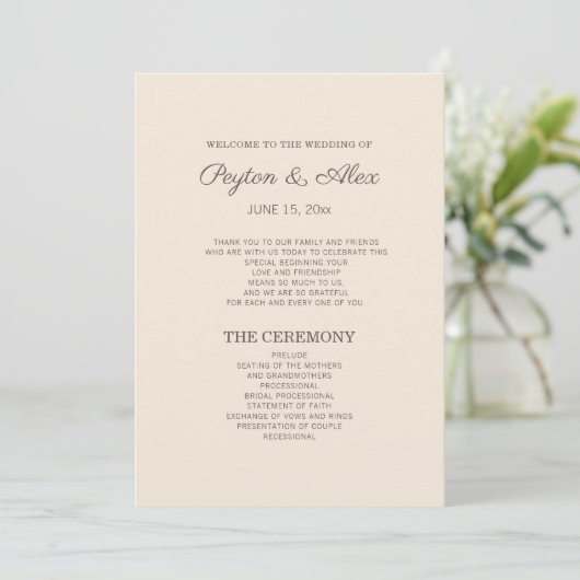 Programme de mariage marron crème moderne (Debout devant)