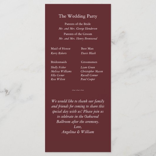 Programme de mariage - Marsala Twinkle Lights (Dos)