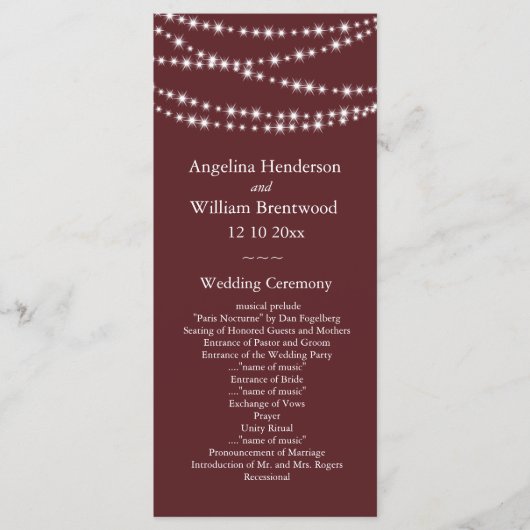 Programme de mariage - Marsala Twinkle Lights (Devant)
