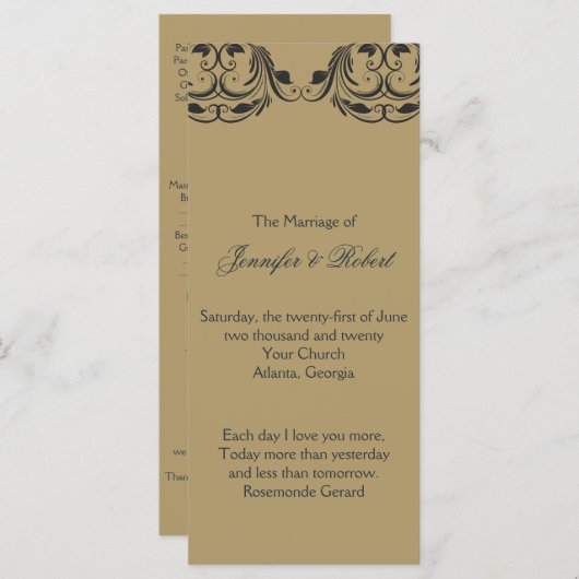 Programme de mariage masqué marine et or (Devant / Derrière)