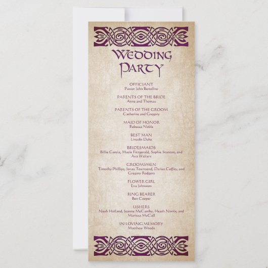 Programme de mariage médiéval (Dos)