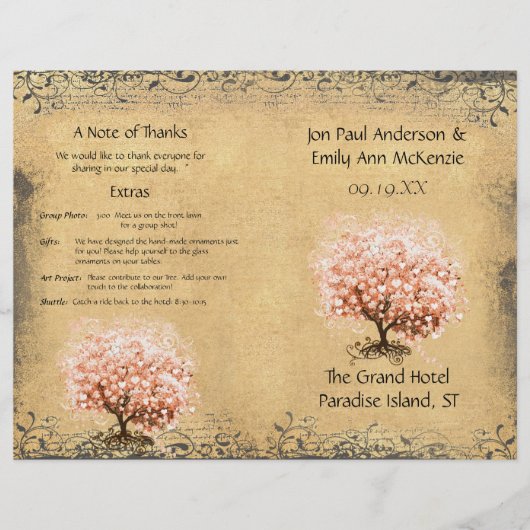 Programme de mariage médiéval Coral Heart Leaf Tre (Devant)