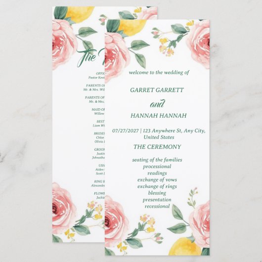 Programme de mariage Méditerranéen Rose Blush & Ci (Devant / Derrière)