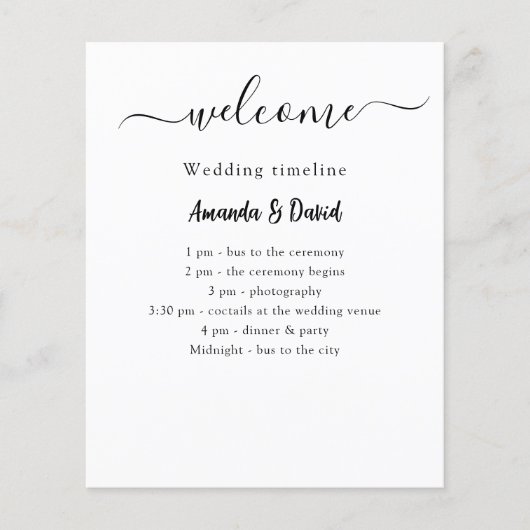 Programme de mariage Menu blanc noir (Devant)