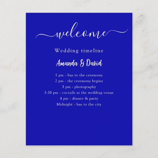 Programme de mariage Menu bleu royal blanc (Devant)