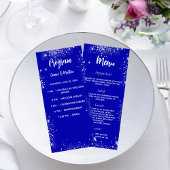 Programme de mariage menu dîner royal bleu argent