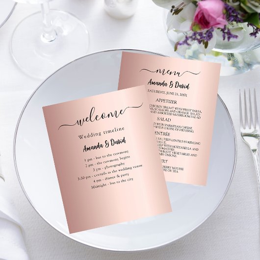 Programme de mariage Menu rose or
