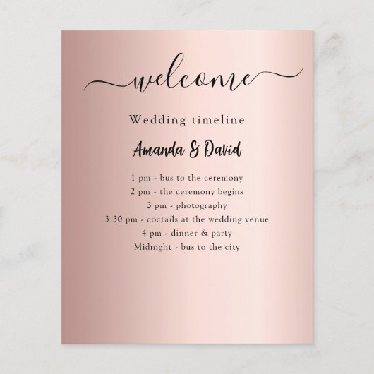 Programme de mariage Menu rose or (Devant)