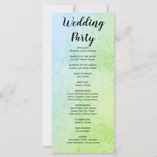 Programme de mariage métallique vert et bleu et fl (Dos)