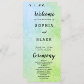 Programme de mariage métallique vert et bleu et fl (Devant / Derrière)