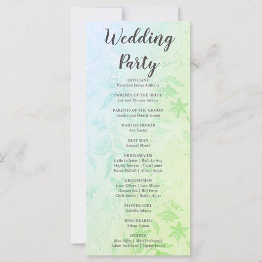 Programme de mariage métallique vert et floral (Dos)