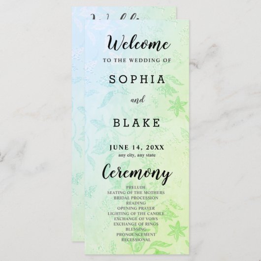 Programme de mariage métallique vert et floral (Devant / Derrière)