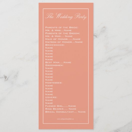 Programme de Mariage Mignonne Peach Coeur (Dos)
