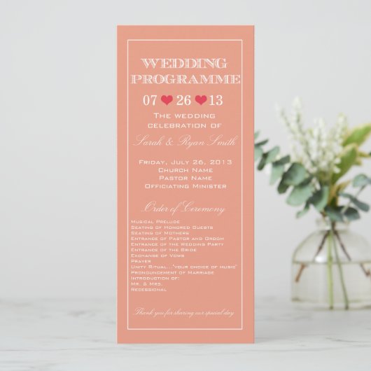 Programme de Mariage Mignonne Peach Coeur (Debout devant)